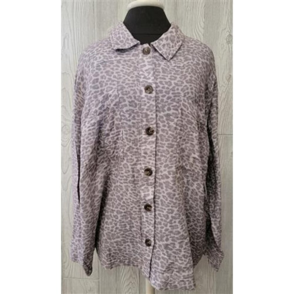 NWT Calme Johnny Was M Double Pocket Shacket Button Shirt Jacket Cheetah 103047